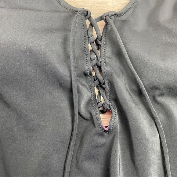 Pink Victoria’s Secret Black Tie Front One Piece Swimsuit Sz.S - Picture 5 of 13